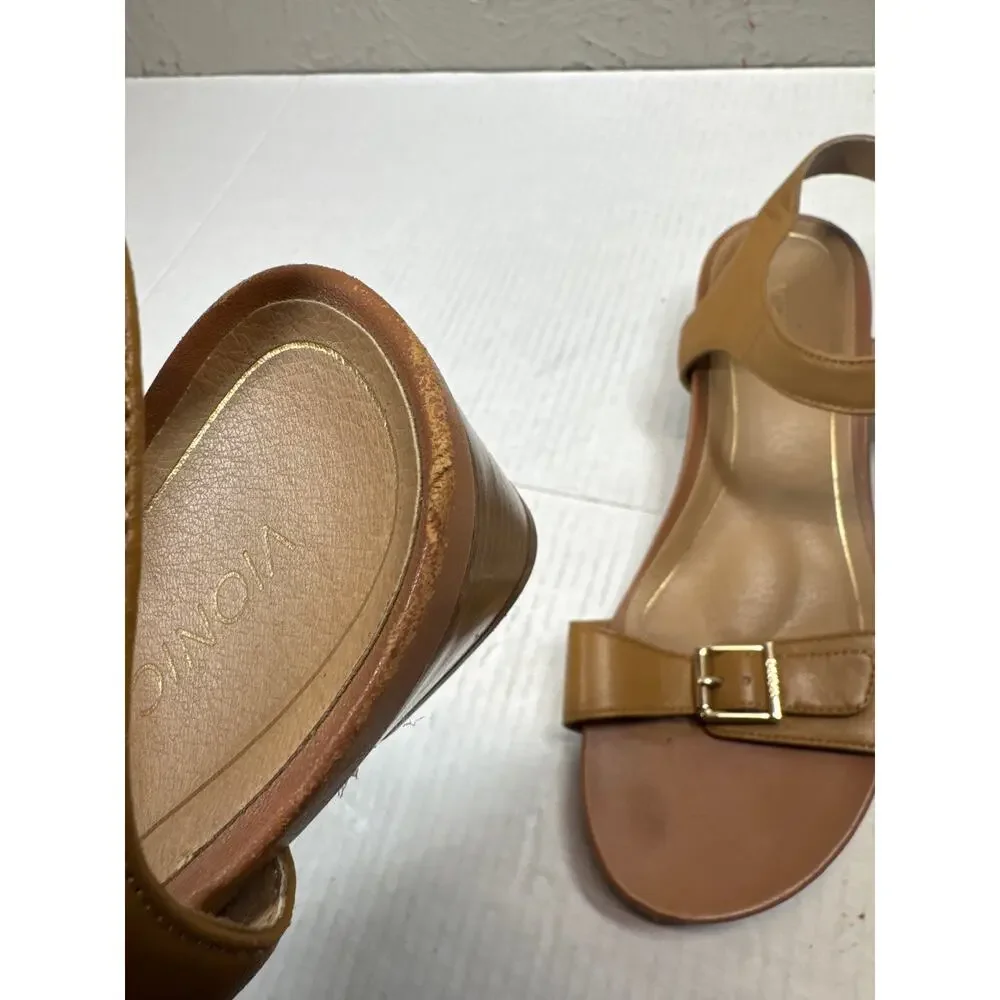 Vionic Shoes Womens Frances Sandals Tan Leather Comfort Orthotic Wegde‎ Size 10